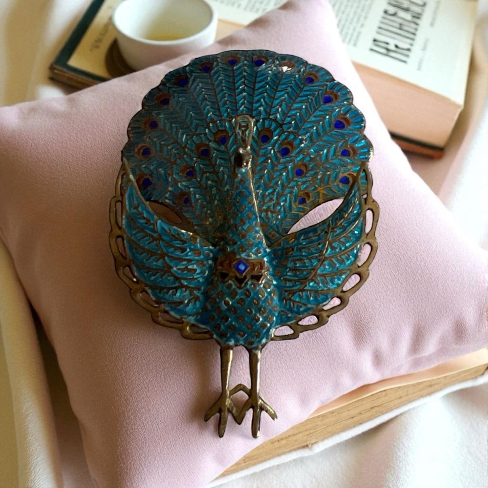 🎈SALE🎈Vtg S. Lalins Peacock Brooch 1940s Blue Enamel Articulated Bird Pin